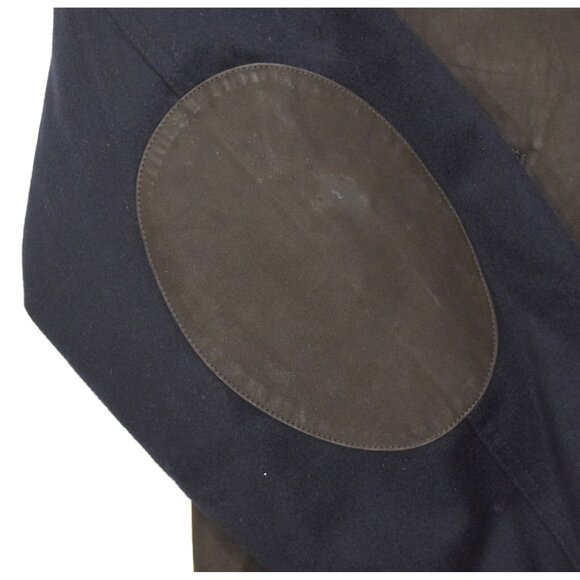 FACONNABLE Brown & Navy Blue Leather & Wool Full Zip Bomber Jacket Men's Size XL - Picture 4 of 12